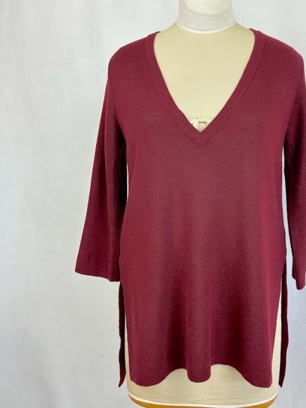 MarlaWynne Tunic Sweater Deep V-Neck  3/4 Sleeve Academia Preppy Oversized M